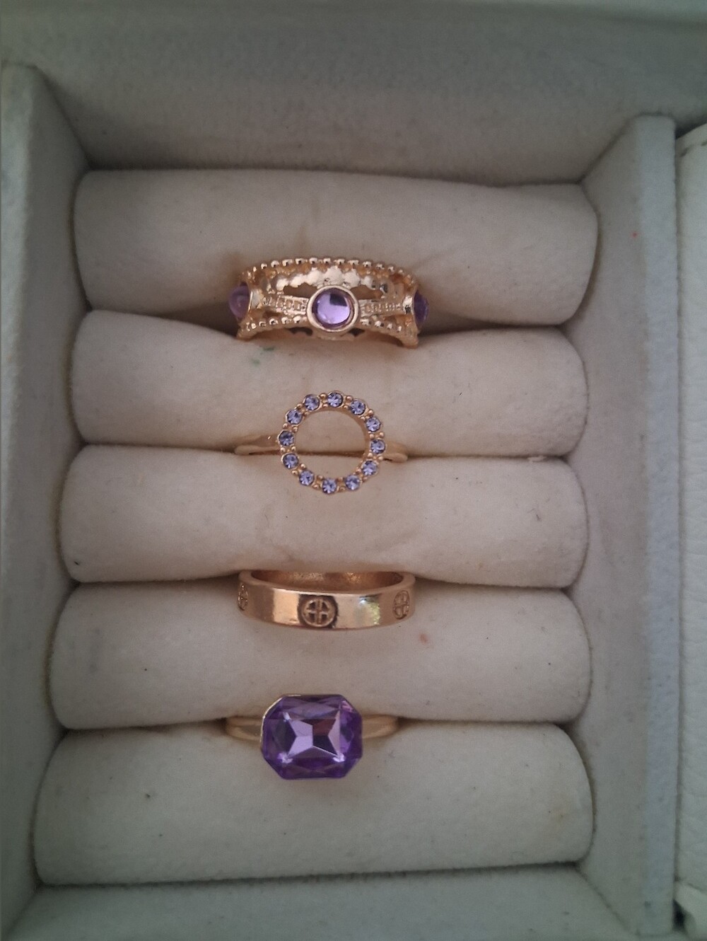 Rose Gold Tone Purple Crystal Ring Set – 4 Piece Bundle